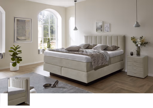 Boxspringbett - Liegefläche ca. 180x200 cm, Stoff, Natur