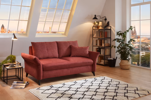 Sofa - 2-Sitzer, Schlaffunktion (manuell), Flachgewebe, Weinrot