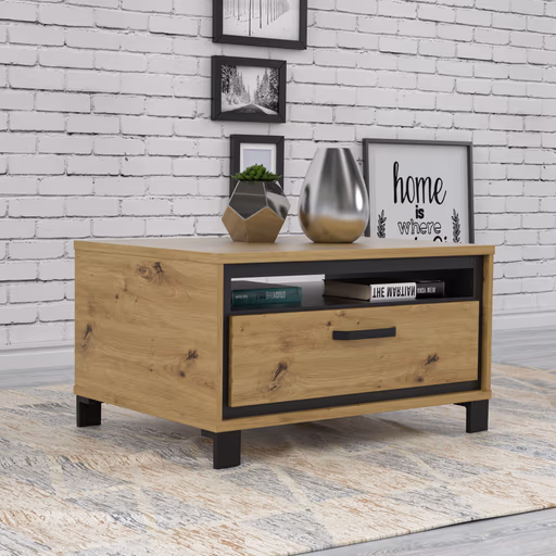 Couchtisch FARIDA - LB ca. 80x60 cm, Eiche Dekor, Schwarz