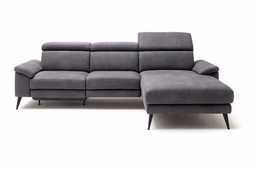 Ecksofa Anna - 2,5-Sitzer mit Longchair rechts inkl. Relaxfunktion (motorisch), Kopfteil verstellbar, Stoff, Stahl