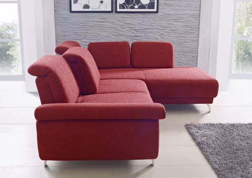 Ecksofa - 2-Sitzer mit Longchair rechts, Stoff, Rubin