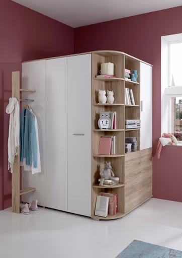 Eckschrank- B ca. 124 cm, Weiß, Eiche Dekor