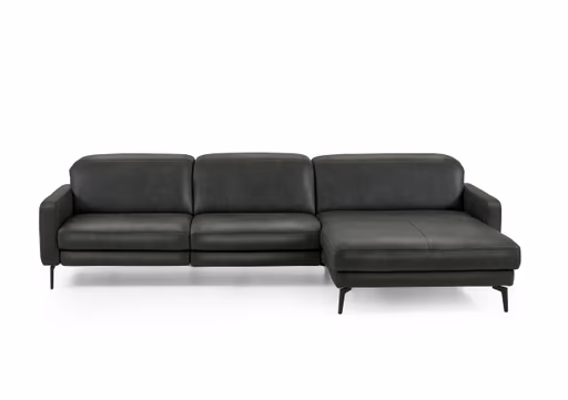 Ecksofa -3-Sitzer mit Longchair rechts, Kopfteil verstellbar, Leder, Anthrazit