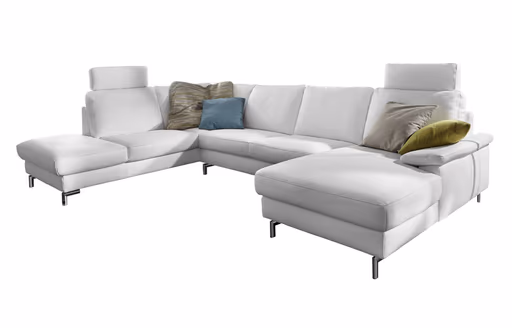  Wohnlandschaft - Ecke links mit 2-Sitzer und Longchair rechts, Leder, Weiß