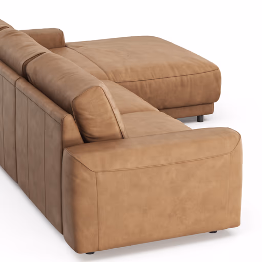 Ecksofa Balok - 2,5-Sitzer mit Longchair groß rechts, Leder, Cognac