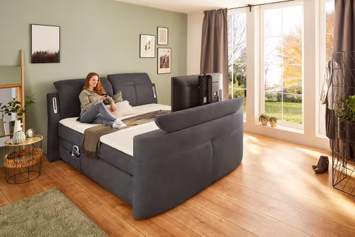 Boxspringbett- Liegefläche ca. 180x200 cm, Stoff, Dunkelgrau