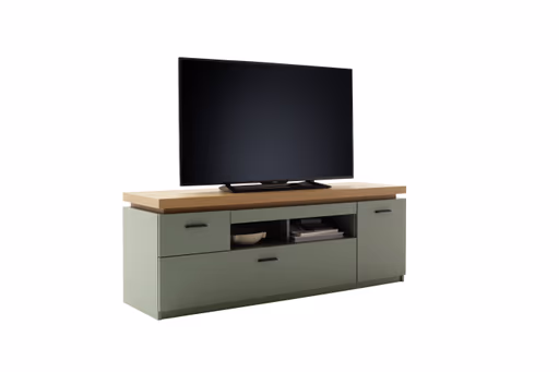 TV-Lowboard - mit Beleuchtung, B ca. 156 cm, Salbeigrün, Eiche Evoke Nachbildung