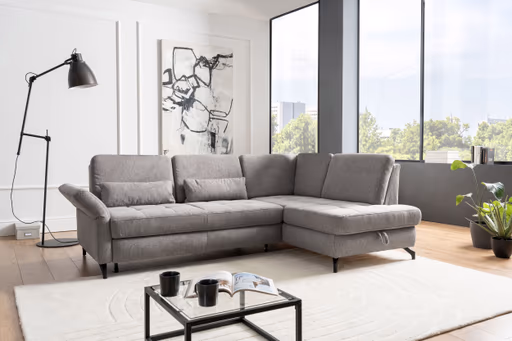Ecksofa - 2,5-Sitzer mit Ecke rechts, Stoff, Grau