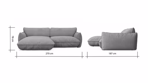 Ecksofa Fluffy - 2,5-Sitzer mit Longchair rechts inkl. Rückenlehne verstellbar, Stoff, Kupfer