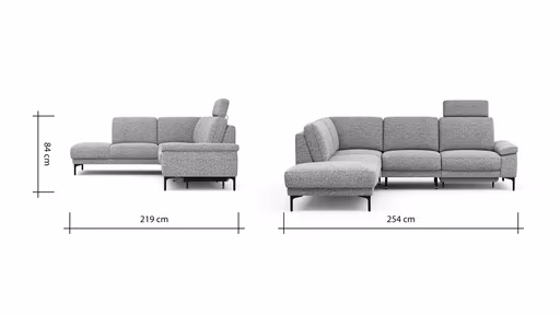 Ecksofa Matero - Ecke mit 2-Sitzer rechts inkl. Relaxfunktion motorisch und Sitzvorzug, Stoff, Graubeige