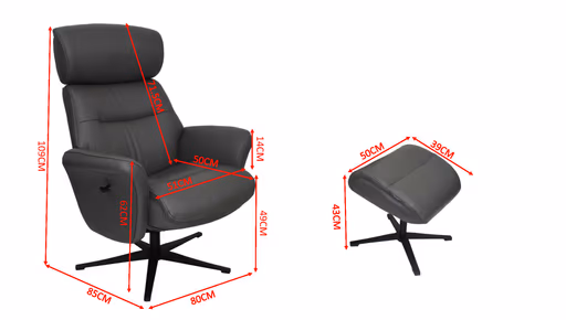 TV-Sessel MIO mit Hocker - drehbar, Relaxfunktion, Kopfteilverstellung, Leder, Dunkelgrau