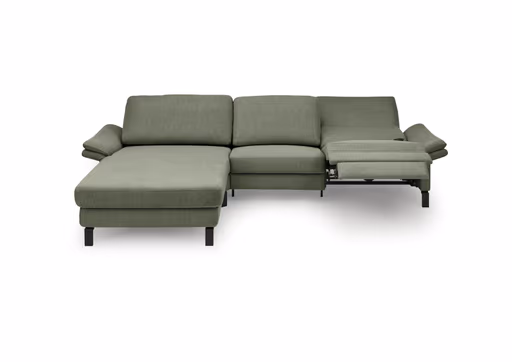 Ecksofa CALM PREMIUM 2.0 - Longchair links mit 3-Sitzer, Relaxfunktion motorisch, Armlehne verstellbar, Stoff, Dunkelgrün