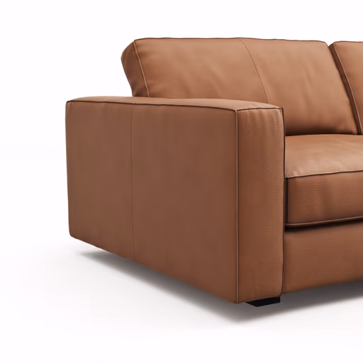 Sofa Aprino 2 - 3,5-Sitzer L, Dickleder, Cognac, Armlehne Block schmal