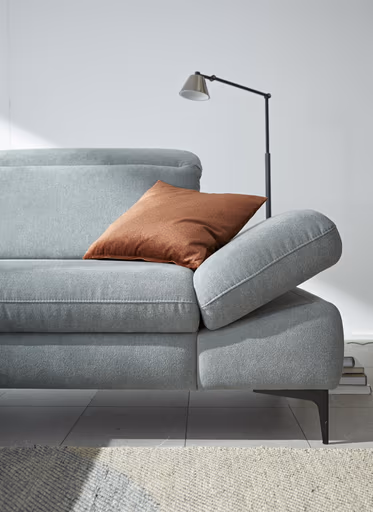 Ecksofa Alegria - Longchair links mit 1,5-Sitzer inkl. Kopfteil/ Armlehne/ Sitztiefe verstellbar, Stoff, Eisblau