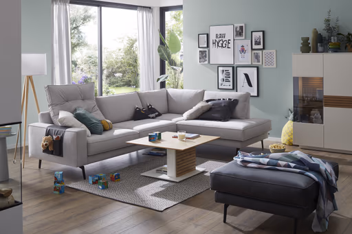 Ecksofa Samara - 2-Sitzer mit Ecke rechts inkl. Rückenlehne verstellbar, Stoff, Hellgrau