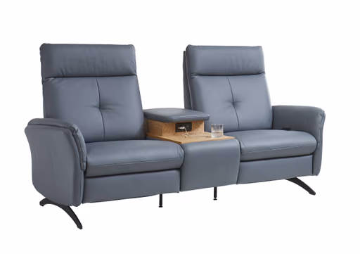 Sofa - 2-Sitzer mit Ablagetisch, Leder, Graublau