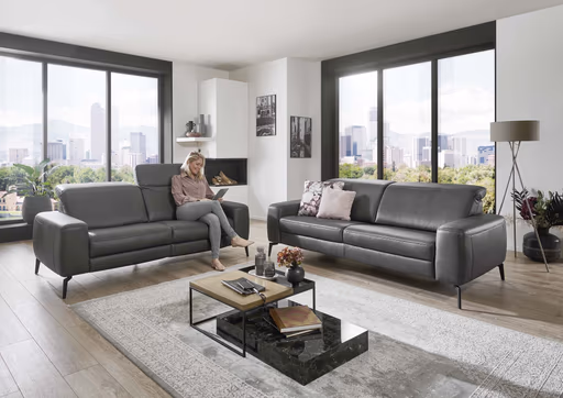 Sofa - 3-Sitzer, Kopfteil verstellbar, Stoff, Graphit