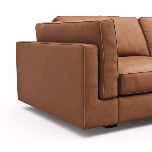 Sofa Aprino 3 - 3,5-Sitzer L, Dickleder, Cognac, Armlehne Kissen