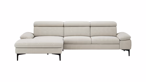Ecksofa Felipa - Longchair links mit 2,5-Sitzer inkl. Kopfteil verstellbar, Stoff, Natur