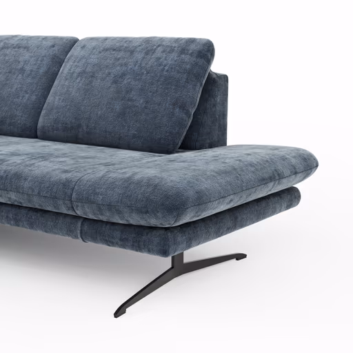 Ecksofa Hubertus - Longchair links mit 2-Sitzer, Rückenlehne/Armlehne verstellbar, Stoff, Blau