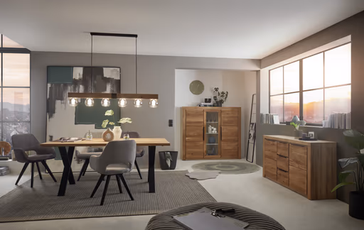 Highboard - Eiche Dekor, Eiche Massiv, Geölt