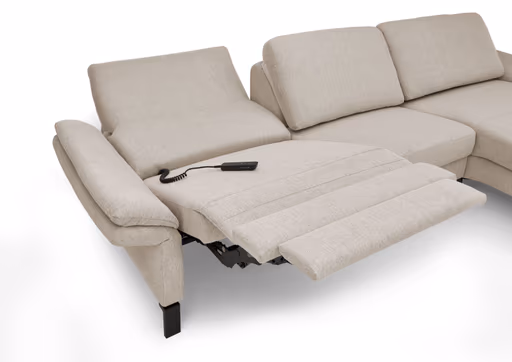 Ecksofa CALM PREMIUM 2.0 - Longchair links mit 3-Sitzer, Relaxfunktion motorisch, Armlehne verstellbar, Stoff, Sand