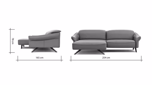 Ecksofa Bormio - Longchair links, 1,5-Sitzer inkl. Kopfteilverstellung, Leder, Weinrot