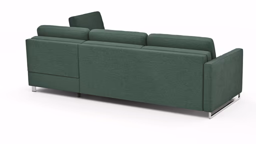 Ecksofa Nuoro - 2-Sitzer mit Longchair rechts inkl. Schlaffunktion und Bettkasten, Stoff, Dunkelgrün