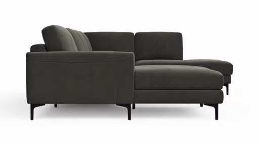 Wohnlandschaft Oviedo - Longchair links mit 2-Sitzer und Ecke rechts, Stoff, Braungrün