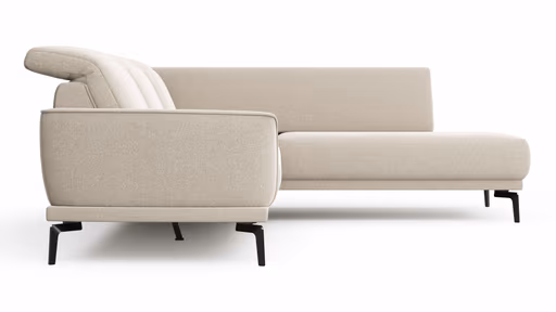 Ecksofa Amadena - 2-Sitzer mit Ecke rechts inkl. Relaxfunktion motorisch, Sitzvorzug und Kopfteilverstellung, Stoff, Creme