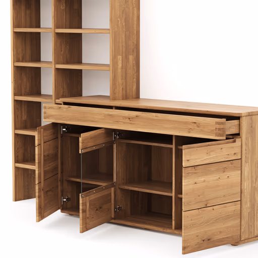 Wohnwand Cartago Soft - Wildeiche massiv, natur geölt