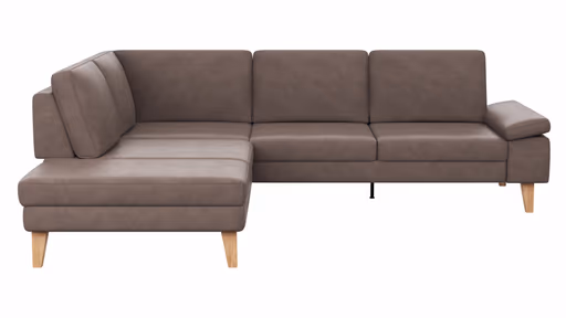 Ecksofa Houston - 1-Sitzer mit Abschlussteil links, Eckelement und 2,5-Sitzer rechts, inkl. Sitztiefenverstellung und Armlehne klappbar, Leder, Dunkelbraun