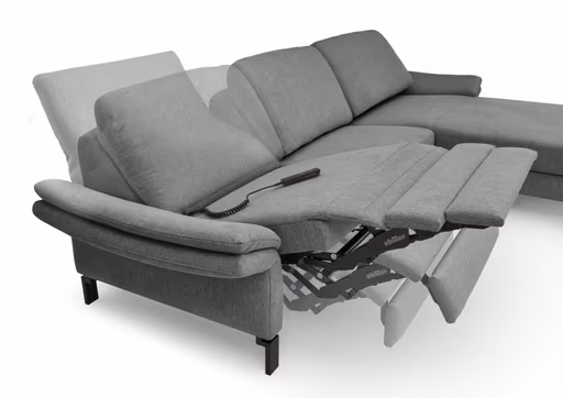 Ecksofa CALM PREMIUM 2.0 - Longchair links mit 3-Sitzer, Relaxfunktion motorisch, Armlehne verstellbar, Stoff, Anthrazit