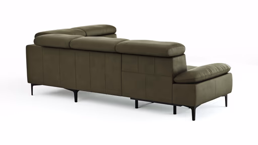 Ecksofa Felipa - 2,5-Sitzer mit Ecke rechts inkl. Armlehne verstellbar und Rückenlehne/Sitztiefe verstellbar (motorisch), Leder, Olive