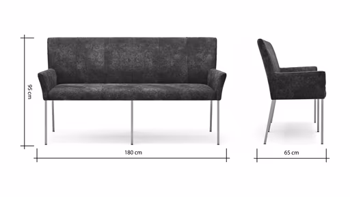 Bank Edmonton - Breite ca. 180 cm, Leder, Anthrazit