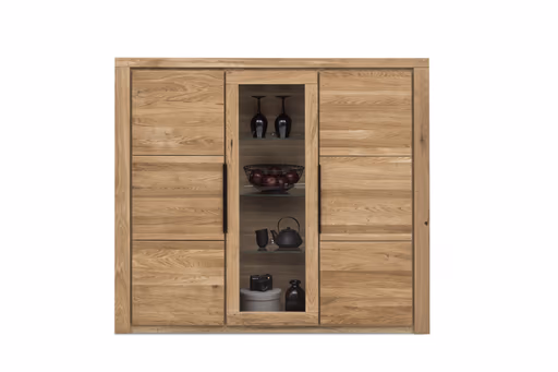 Highboard - Eiche Dekor, Eiche Massiv, Geölt