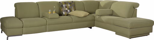 Ecksofa - 3,5-Sitzer mit Ecke rechts, Kopfteil/Armlehne verstellbar, Relaxfunktion motorisch, Stoff, Olive