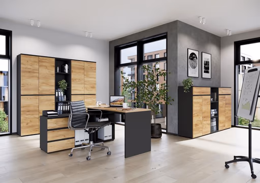 Aktenschrank GRIFFIN - B/H/T ca. 80x120x40 cm, Graphit, Eiche Dekor