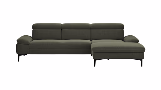 Ecksofa Felipa - 2,5-Sitzer mit Longchair rechts inkl. Kopfteil verstellbar, Stoff, Dunkelgrün