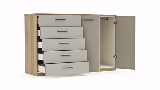 Kommode Viana - Balkeneiche furniert, Taupe