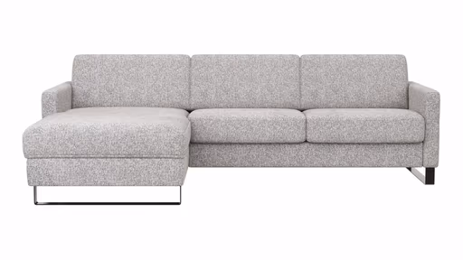 Schlafsofa Laredo - Longchair mit 2-Sitzer rechts inkl. Schlaffunktion mit Bettkasten und Armteile verstellbar, Stoff, Graubeige