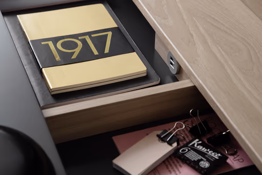 Schreibtisch - Eiche, Milk, Lack, Dunkelgrau