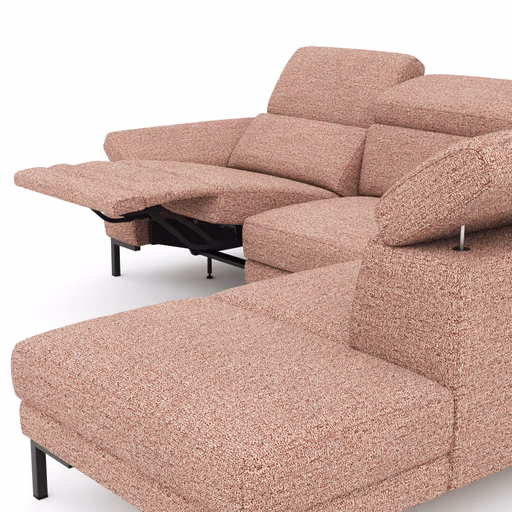 Ecksofa Hudson - 2,5-Sitzer mit Ecke rechts, inkl. Kopfteil/Armlehne verstellbar und Sitzvorzug/Relaxfunktion (motorisch), Stoff, Kupfer