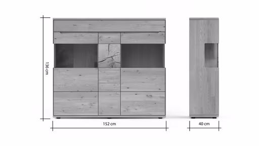 Highboard Amora - Wildeiche massiv bianco