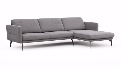 Ecksofa Estrela - 2,5-Sitzer mit Longchair rechts inkl. Rücken-/Armlehnenverstellung, Stoff, Grau