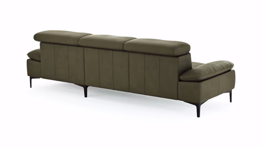 Ecksofa Felipa - 2,5-Sitzer mit Longchair rechts inkl. Kopfteil verstellbar, Leder, Olive