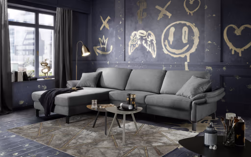 Ecksofa CALM PREMIUM 2.0 - Longchair links mit 3-Sitzer, Relaxfunktion motorisch, Armlehne verstellbar, Stoff, Anthrazit