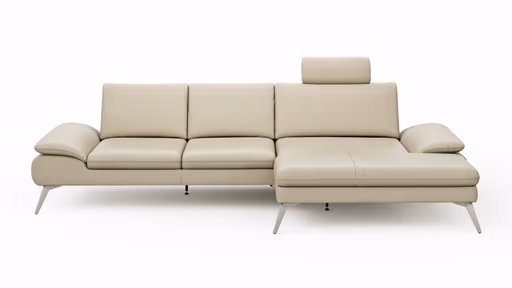 Ecksofa Collina - 2,5-Sitzer, Longchair rechts, inklusive Kopfstütze, Leder, Ecru