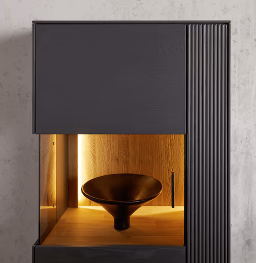 Vitrine Estana - inkl. Beleuchtung, Eiche massiv, anthrazit