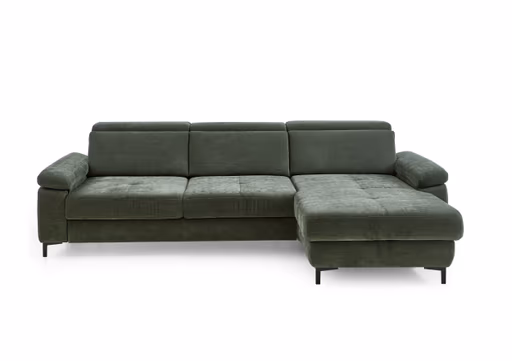 Ecksofa - 3-Sitzer mit Longchair rechts, Stoff, Moos